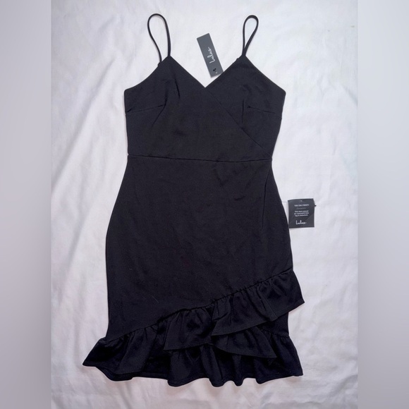 Lulus NWT Size M Black Sealed With A Kiss Ruffle Bodycon Mini Dress - Picture 2 of 9